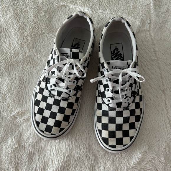 Vans original canvas lace up low-top checkered black and white sneakers - Picture 3 of 11